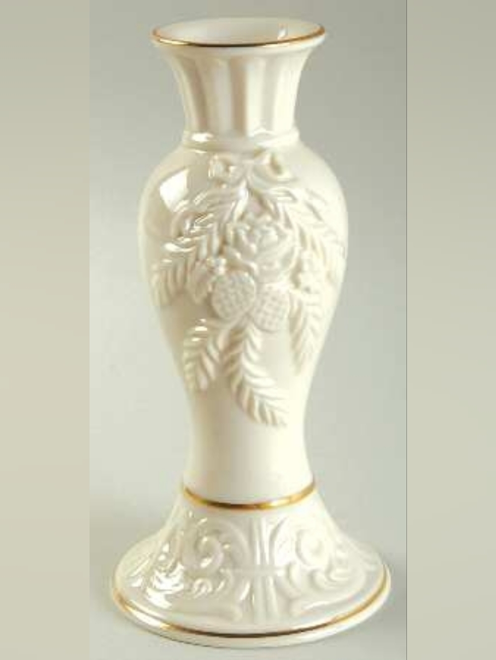 Vintage Lenox Winter Bouquet Pair of Candlestick Holders 24K Gold Trim